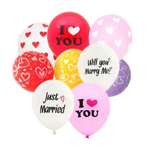 Will You Marry Me/Just Married/Mr and Mrs/I Love You/Helium Printed Heart Latex Globo Balloon Balloon for Wedding Decoration thumbnail-1