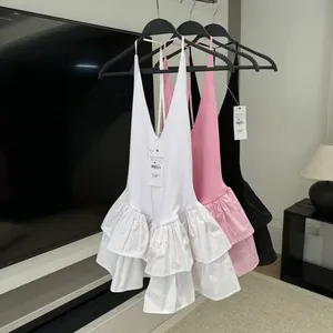 Spring New Women's Clothing Pullover, Neck Hanging Collar, Sleeveless Layered Short Dress for Women thumbnail-2