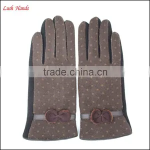 Ladies Brown Micro Velvet Gloves With Classic Bow for Wholesale thumbnail-1