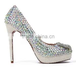 Nice Crystal Bridal High Heel Footwear, Women Fashion 2015 Wedding Leather Shoes Made by Hand thumbnail-1