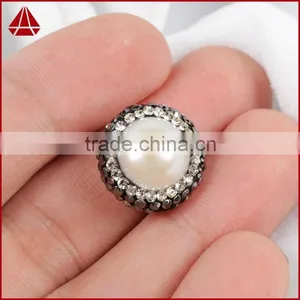 Classic Round Pearl Beads With Zircon, Zircon Pave Pearl Jewelry Beads With Hole thumbnail-2