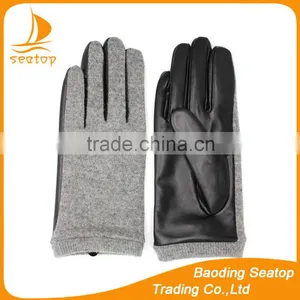 2016 Soft Black Sheepskin Palm Leather Gloves With Woolen Handback thumbnail-1
