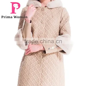 Winter Women Medium Length Embroidered Leather Coat With Detachable Beaver Rabbit Skin Hat Overcoat thumbnail-6