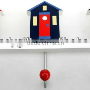 Home Decorative House Shaped Colorful Wooden Hanging Hooks thumbnail-1
