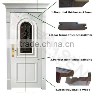 High-quality Rome Style Main Entrance Wooden Door With Art Glass for Hous Design thumbnail-2