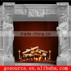 Carved Indoor White Marble Fireplace thumbnail-1