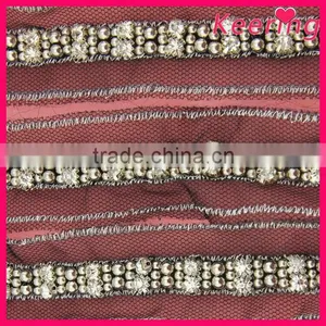 Decoration Gunmetal Color Beaded Lace Trim for Garment WTP-1204 thumbnail-1