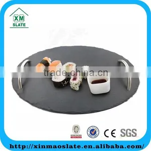 [factory Direct] 40x25cm Natural Edge Oval Shape Slate Tray With Metal Handle Item MTP-4025OD2A thumbnail-1