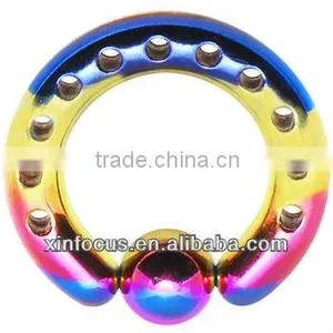 6 Gauge INDUSTRIAL PUNCHED Rainbow TITANIUM BCR Body Jewelry thumbnail-1