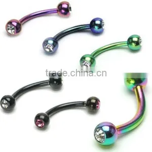 Titanium Anodized Gem Eyebrow Rings thumbnail-1