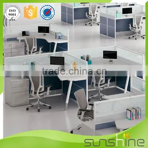 YS-SW09 Modern Design Cubicle Office Workstation Furniture 4 Seats Face To Face MFC Board Panel And Glass Partition thumbnail-4