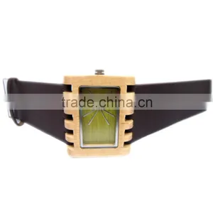Fashion 2015 Women/Men's Bamboo Wooden Watches With Genuine Cowhide Leather Band Luxury Wood Watches for Men Women thumbnail-1