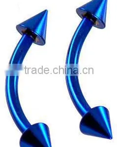 Blue Titanium Double Spike Eyebrow Ring thumbnail-1