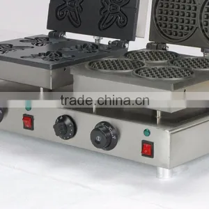 220V Double Electric Waffle Bakers, One Round Shaped and One Butterfly Shaped Waffle Maker /Waffle Iron thumbnail-3