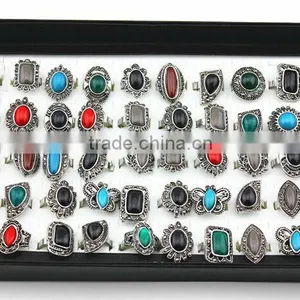 America Style Alloy Colourful Artificial Stone Open Rings thumbnail-3