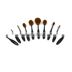 Black Oval Brush Set 10pcs Foundation Makeup Brush Sets Powder Blusher Toothbrush Curve Cosmetic Linear Brush thumbnail-6