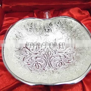Handmade Silver Plated Indian Brass Decorative Bowl With Embossing Designs thumbnail-1