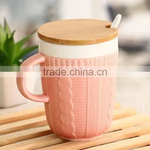Coffee Mug With Spoon and Bamboo Lid,innovative and Promotion Mug,ceramic Mug thumbnail-1