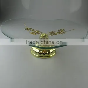 New Style Love Shape Wedding Glass Cake Stand With Gloden Flower thumbnail-1