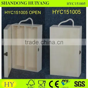 Unfinished Wooden Wine Box With Handle Wood Packing Box of 2 Bottle thumbnail-1