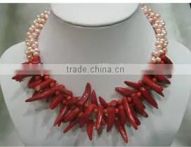 Red Pepper Natural Coral Beads Necklace Jewelry Set thumbnail-1
