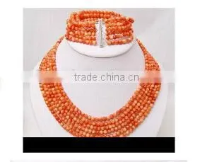 Wholesale 6 Rows 18" 5mm Coral Beads Necklace Jewelry Set thumbnail-1