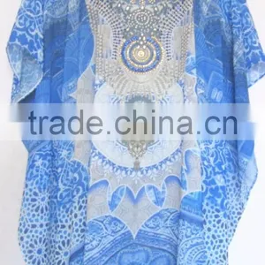 Georgette Crystal Embellished Short Kaftan CAFTAN Tunic Poncho Blouse thumbnail-1