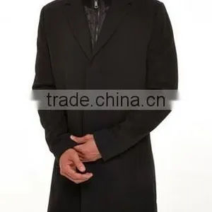 2014 Hidden Button High Fashion Classical Design Black Lapel Slim Fit Mens Cashmere Men Coat thumbnail-1