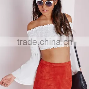 2015 New Style Long Sleeve Crop Top Wholsale off Shoulder Top thumbnail-2