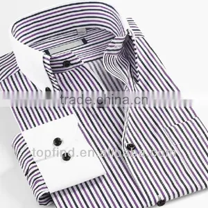 Formal Double Collar 100% Cotton Long Sleeve Stripe Men Shirts thumbnail-1