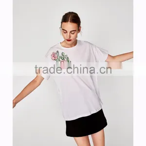 China Manufacture OEM Printed Logo New Design Summer Style 95% Cotton 5% Spandex 150g Short Sleeve O-Neck Women's T Shirts thumbnail-2