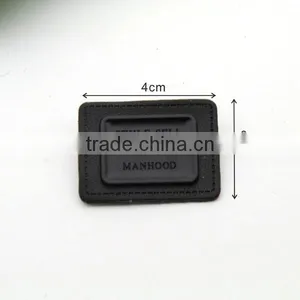 Black PU Leather Sew on Patches Labels With Matt Black Metal Plates Manhood Clothing Label for Jeans/jacket PLB-003 thumbnail-1