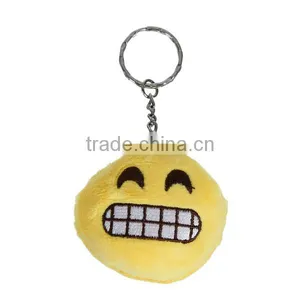 Custom Silver Tone Yellow Emoji Laughing Pattern PP Cotton Keychain Keyring thumbnail-1