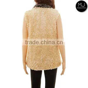 Wholesale Girls Plain Sleeveless Winter Faux Fur Warm Fur Monogrammed Sherpa Fleece Women Vest With Zipper and Pocket thumbnail-5