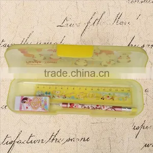 Curtom Logo Print Transparent Colorful Plastic Pencil Case Pen Boxes Set With Pencil Ruler and Eraser thumbnail-2