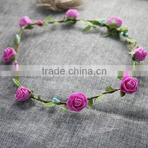 Luxury Wedding Rose Garland Hawaii Artficial Flower Hairband Wreath Headband thumbnail-2