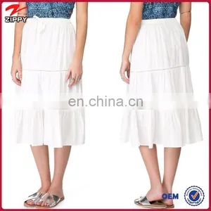 New Arrival White Cotton Draped Blank Long Maxi Skirt thumbnail-1