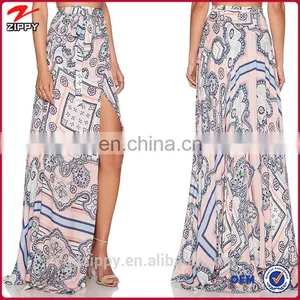 Grey Floral Printed Wholesale Long Skirt With High Slip thumbnail-1
