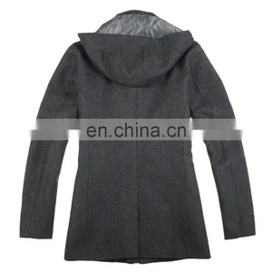 Lastest Fashion Mens Hooded Woven Wool Fabric for Winter Overcoat Long thumbnail-3