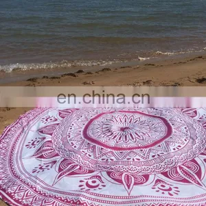72" Indian Roundie Pink Star Yoga Mandala Hippie Tapestry Beach Throw Towel Yoga Mat Bohemian Art thumbnail-1