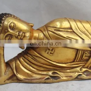 16" Chinese Tibet Buddhism Bronze Gilt Sleep Shakyamuni Sakyamuni Buddha Statue Reclining Buddha Statue Brass ART WholesalE thumbnail-2