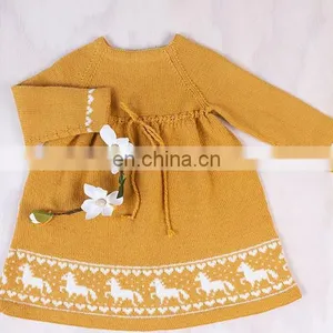 Long Sleeve Popular Design Red Knitted Dress Baby Girls Kids for Warm Winter thumbnail-5