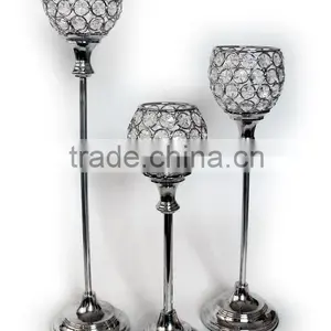 Crystal Ball Centerpiece Wedding Gold Candelabra, Gold Wedding Candle Holder thumbnail-3