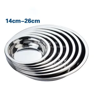 304 Stainless Steel Drop-Resistant Kitchen Tableware Round Dinner Plate Tray Container thumbnail-2
