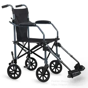 8“ Wheels Lightweight Portable Transport Folding Wheelchair for Disabled thumbnail-1