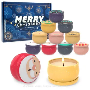 Wholesale Christmas Aromatherapy Candles Indoor Long-lasting Handmade DIY Gift Tin Can Twelve Piece Set Gift Box thumbnail-1