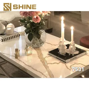 White Calacatta Quartz Stone Slab Artificial With Golden Veins for Living Room Countertop and Vanity Top for Home Use thumbnail-2