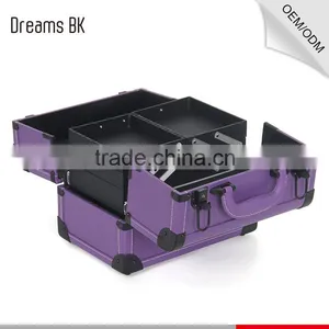 Purple Portable Cosmetic Beauty Train Box Makeup Display Case thumbnail-1