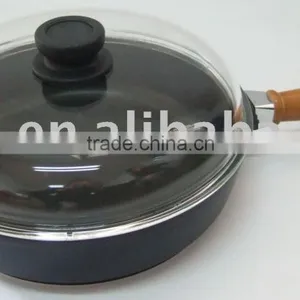 28cm Die Cast Aluminium Deep Fry Pan With Wooden Handle and Cast Glass Lid thumbnail-1