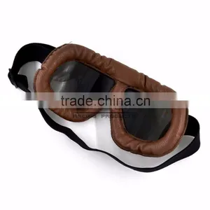 BJ-GT-009 Soft Padded Silver Lens Leather Goggles Motorcycle thumbnail-5